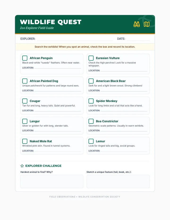 Wildlife Quest Checklist