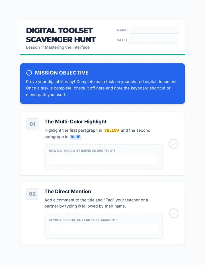 Digital Scavenger Hunt Worksheet