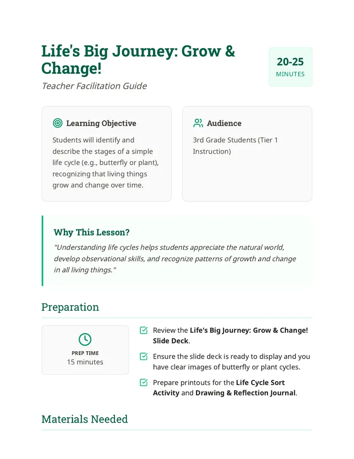 Life's Big Journey Lesson Plan