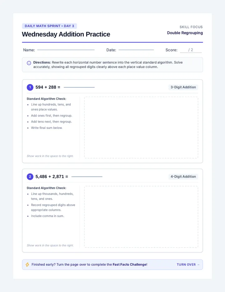 Wednesday Addition Worksheet
