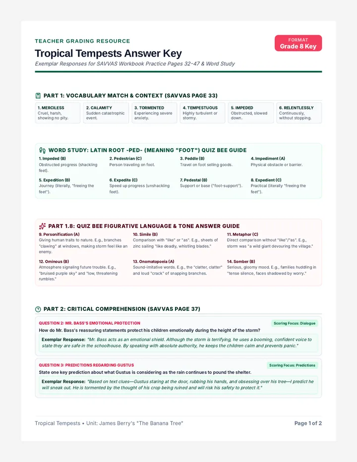 Tropical Tempests Answer Key