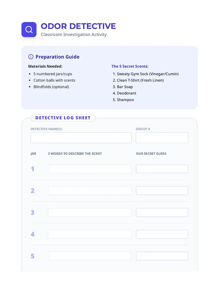 Odor Detective Activity Sheet