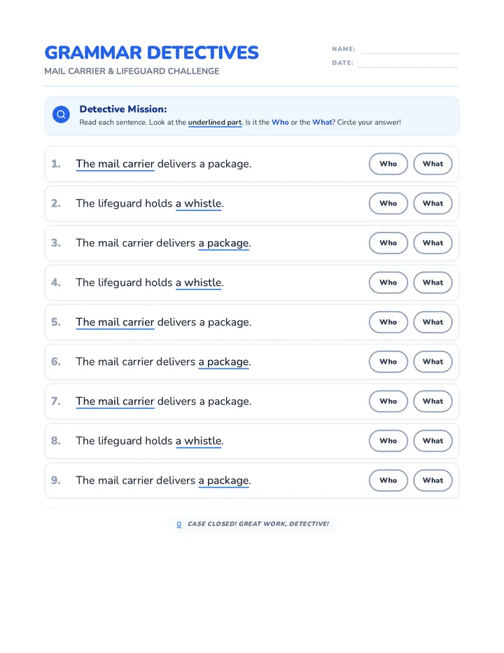 Mail Carrier and Lifeguard Worksheet Shuffled