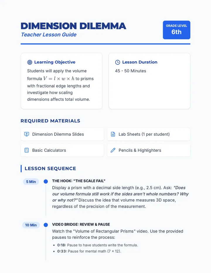 Dimension Dilemma Teacher Guide