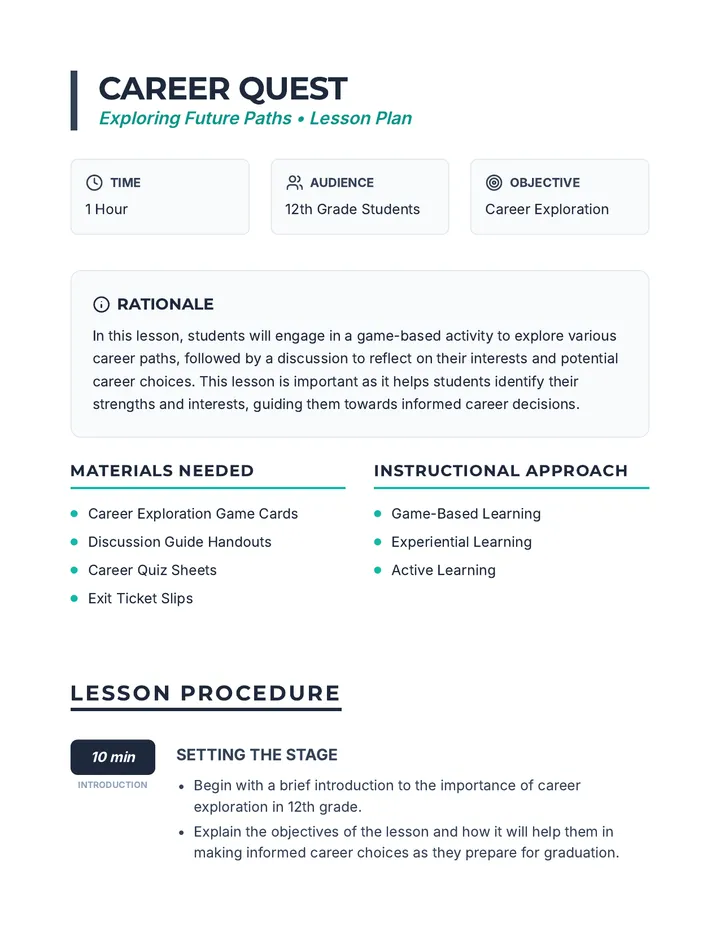 Career Quest Lesson Plan