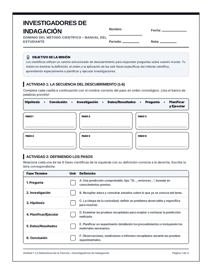 Method Mastery Worksheet Spanish
