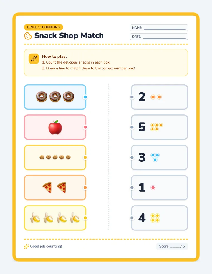 Snack Shop Matching Worksheet