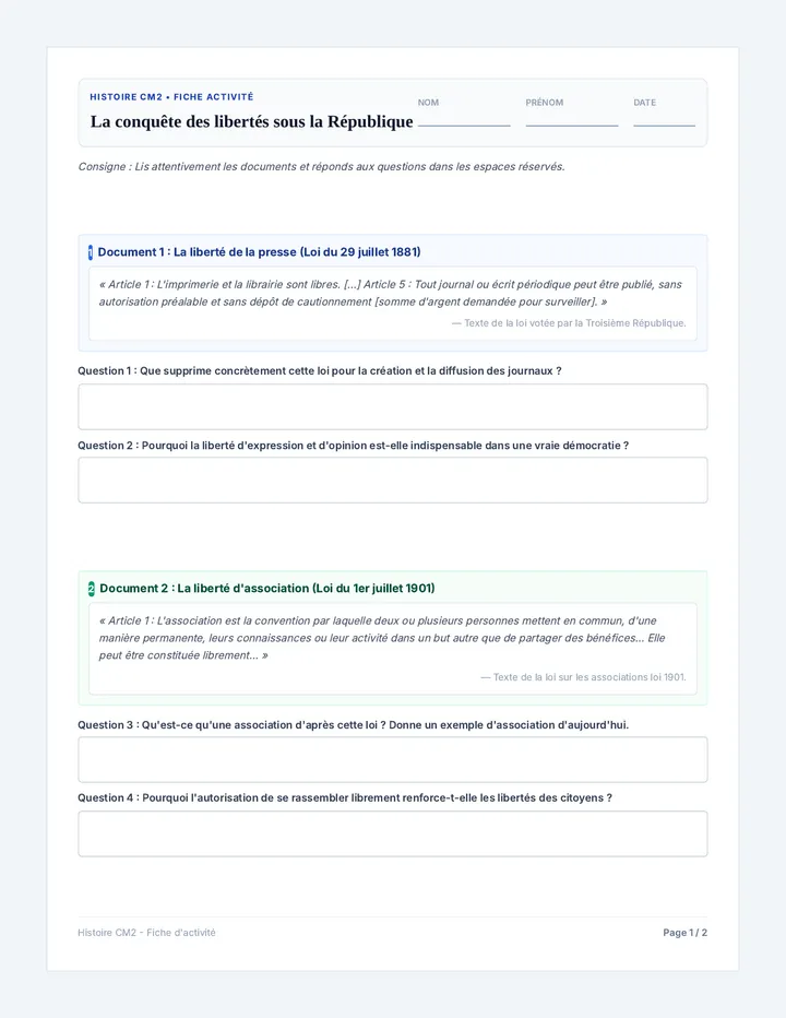 Libertes Republique Fiche Activite