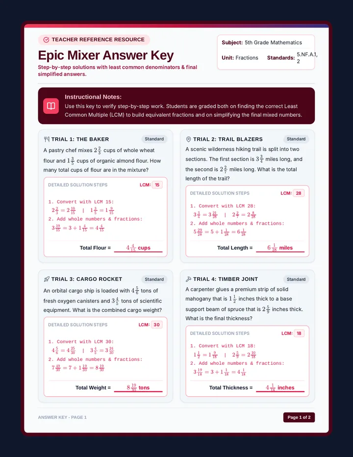 Epic Mixer Answer Key