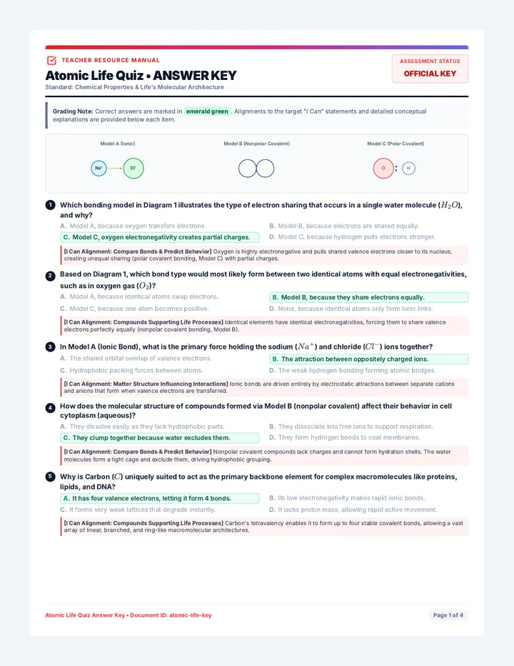 Atomic Life Answer Key