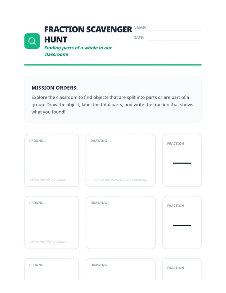 Fraction Scavenger Hunt Worksheet
