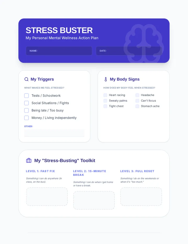 Stress Busting Action Plan Worksheet