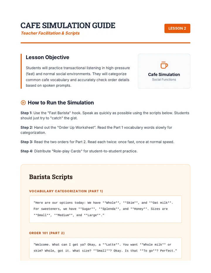 Cafe Simulation Guide