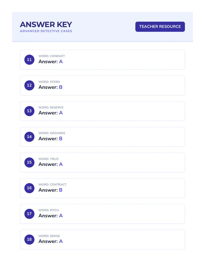 Double Meaning Advanced Answer Key