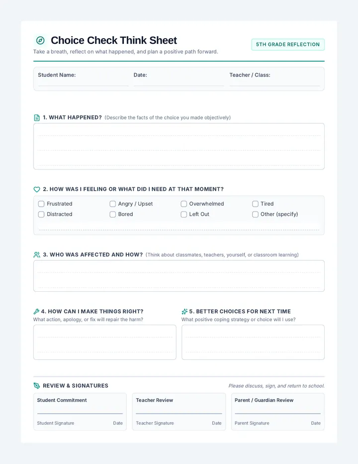 Choice Check Think Sheet
