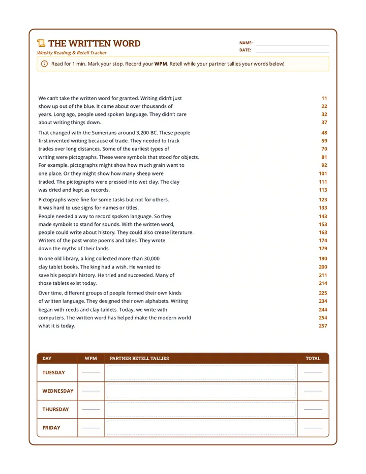 The Written Word Fluency Worksheet
