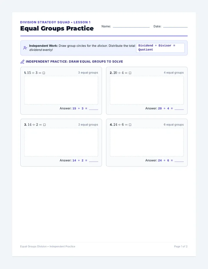Equal Groups Practice Worksheet