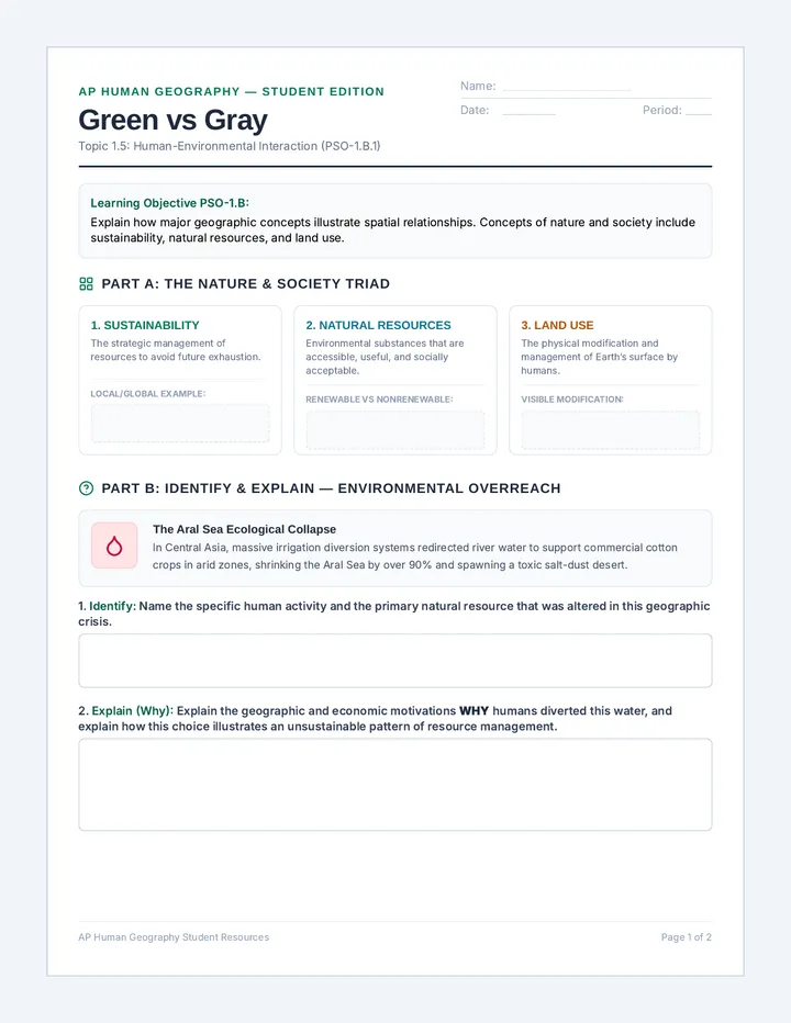 Green vs Gray Worksheet