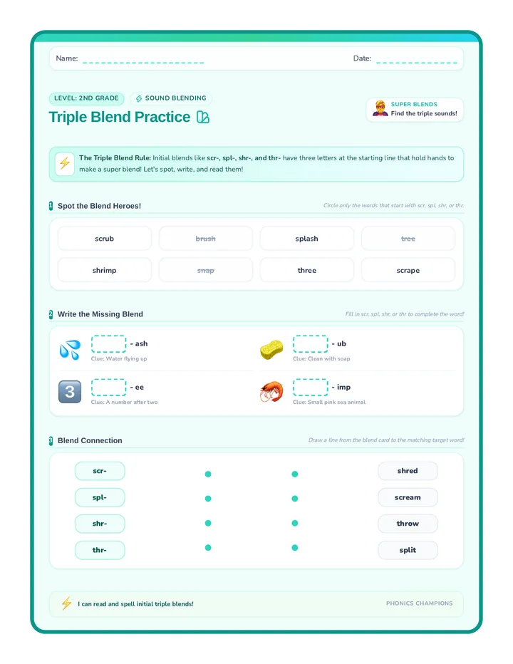 Triple Blend Practice Worksheet