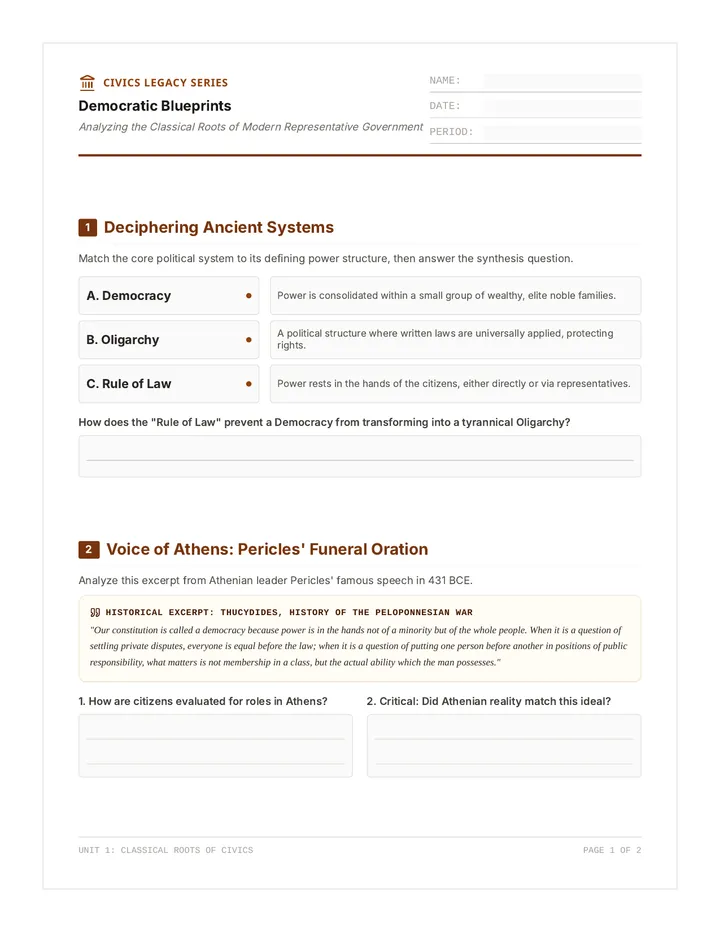 Democratic Roots Worksheet