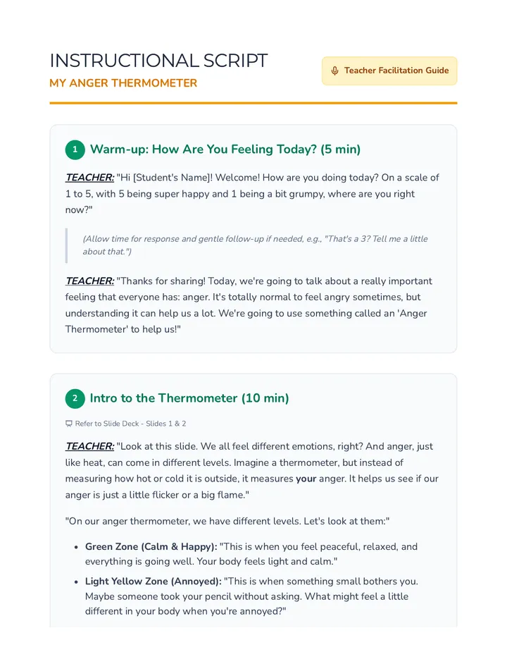 My Anger Thermometer Script Teacher Resource
