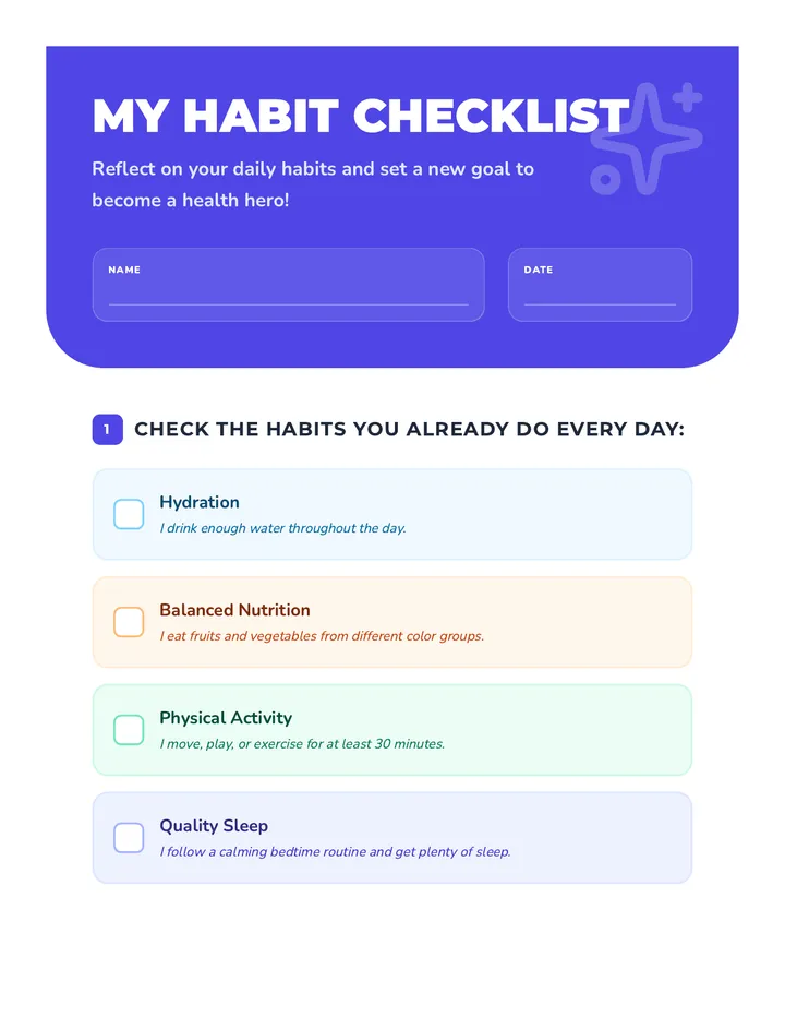 My Habit Checklist Worksheet