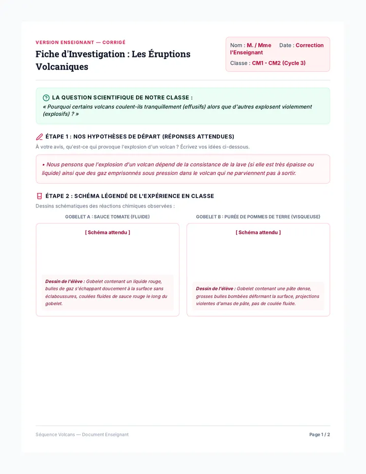Corrigé Activité Volcans Enseignant