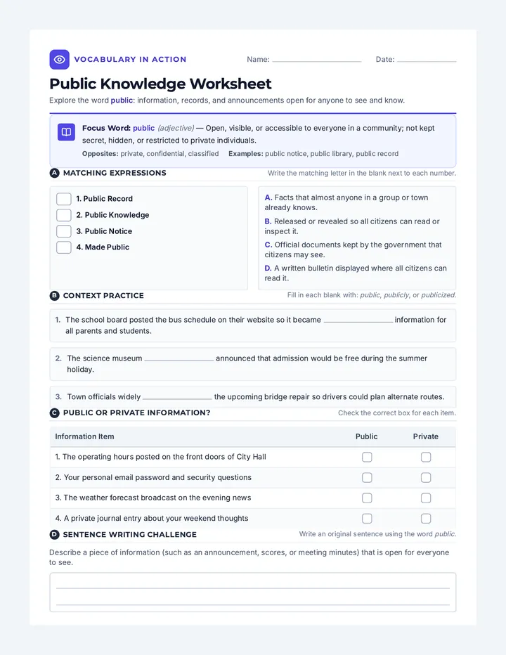 Public Knowledge Worksheet