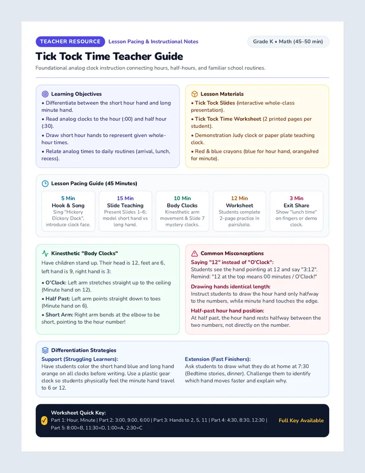 Tick Tock Teacher Guide