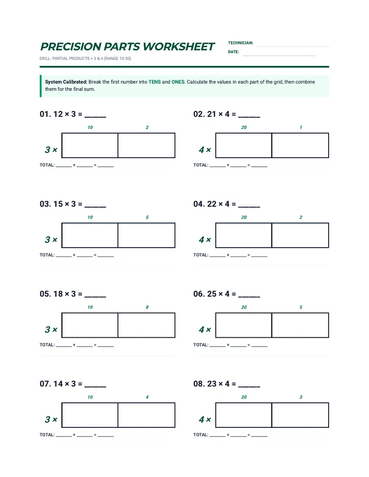 Precision Parts Worksheet