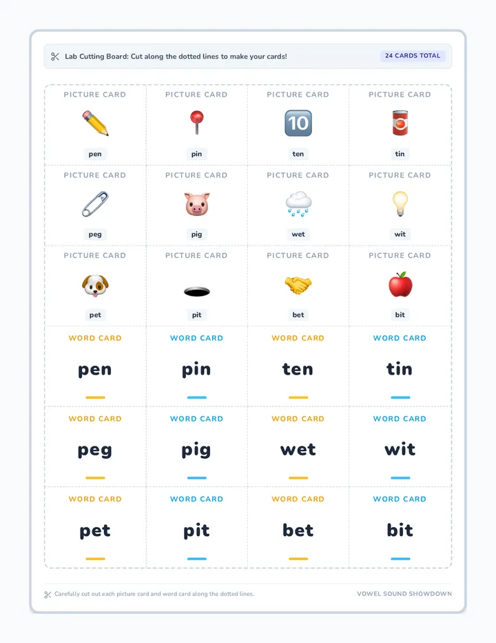 Minimal Pair Sorting Cards