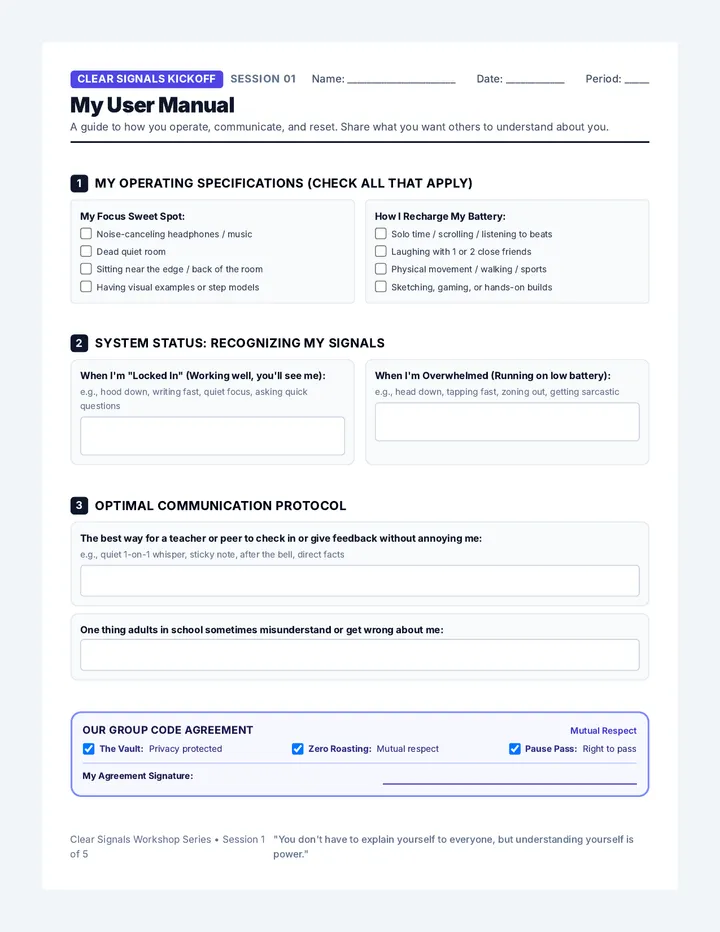 User Manual Worksheet