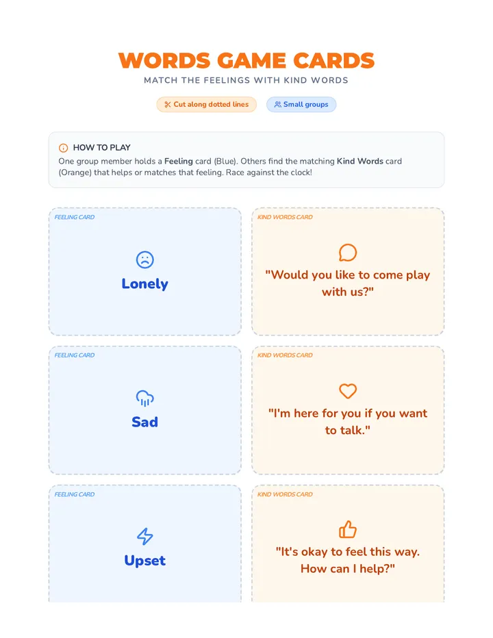 Words Matter Game Cards Worksheet