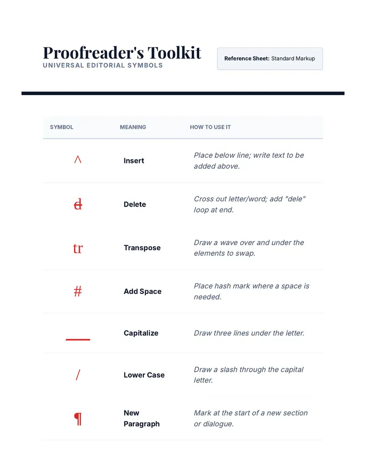 Proofreading Symbol Reference Guide