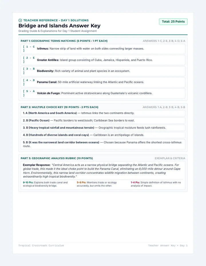 Bridge and Islands Answer Key