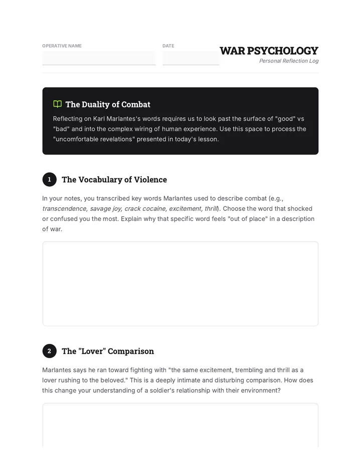War Psych Journal Prompts
