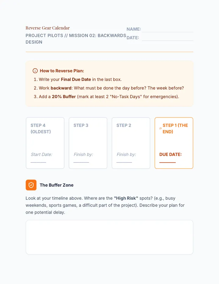 Reverse Planning Worksheet
