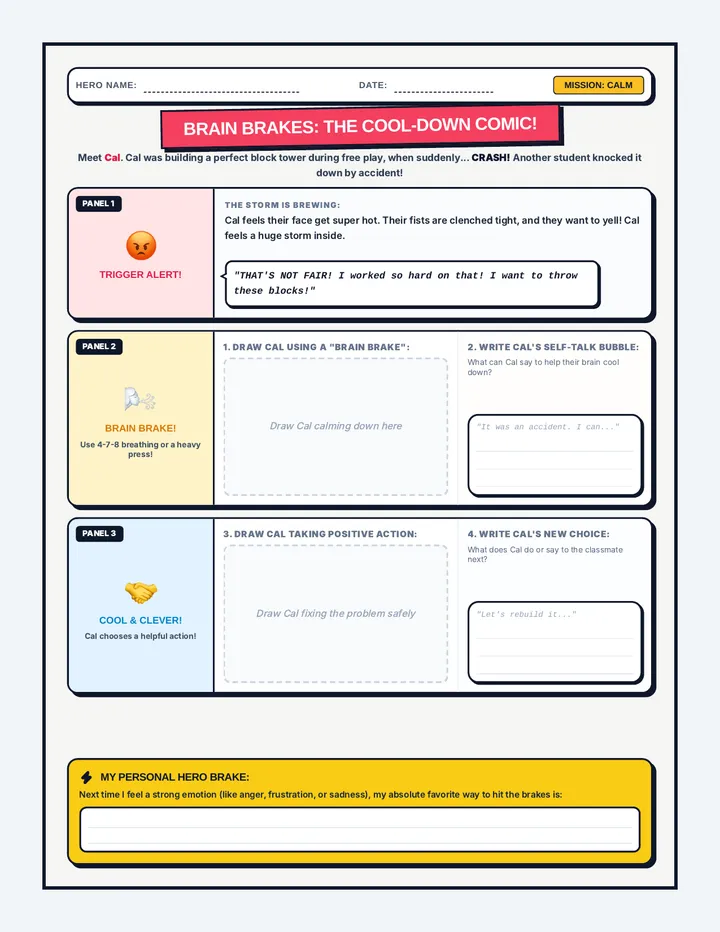 Cool Down Comic Worksheet