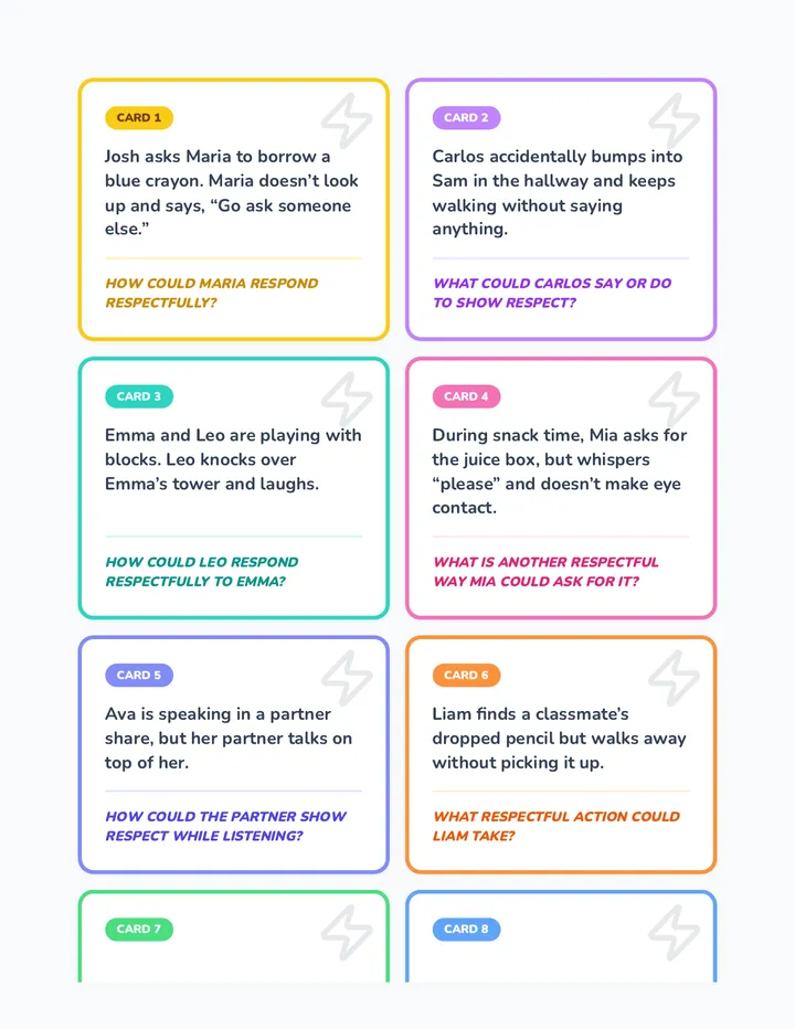 Respect Relay Game Cards
