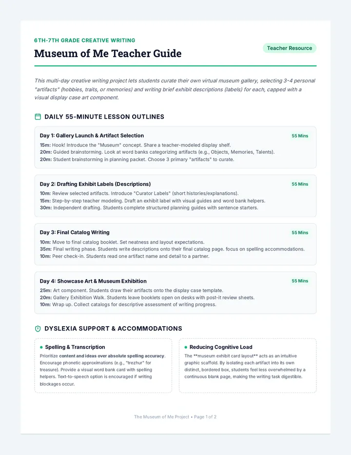 Museum of Me Teacher Guide