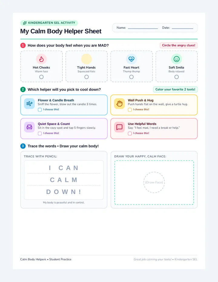 Calm Choices Activity Sheet