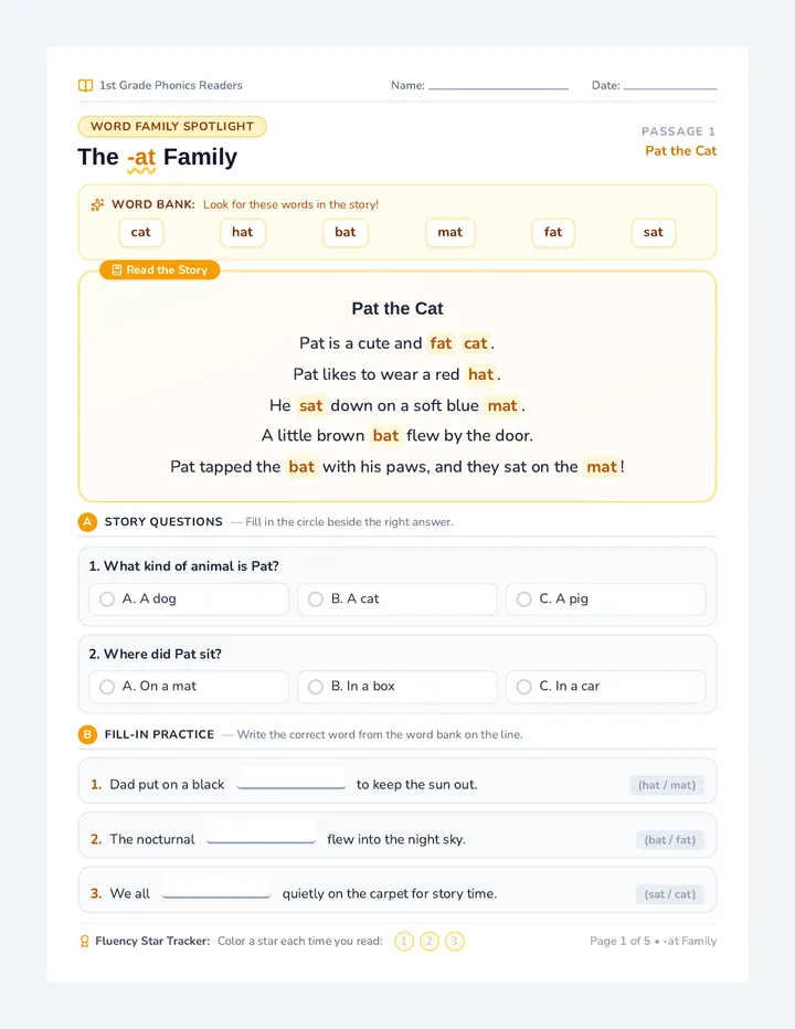 Word Family Stories Worksheet