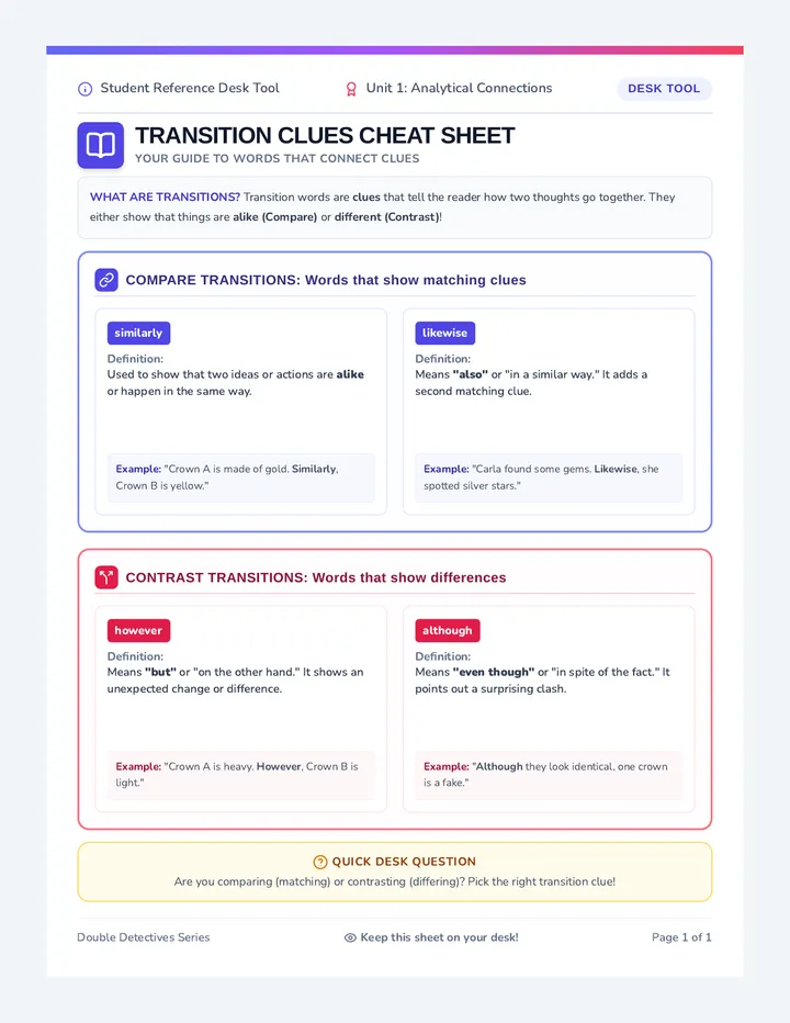 Double Detectives Transition Cheat Sheet