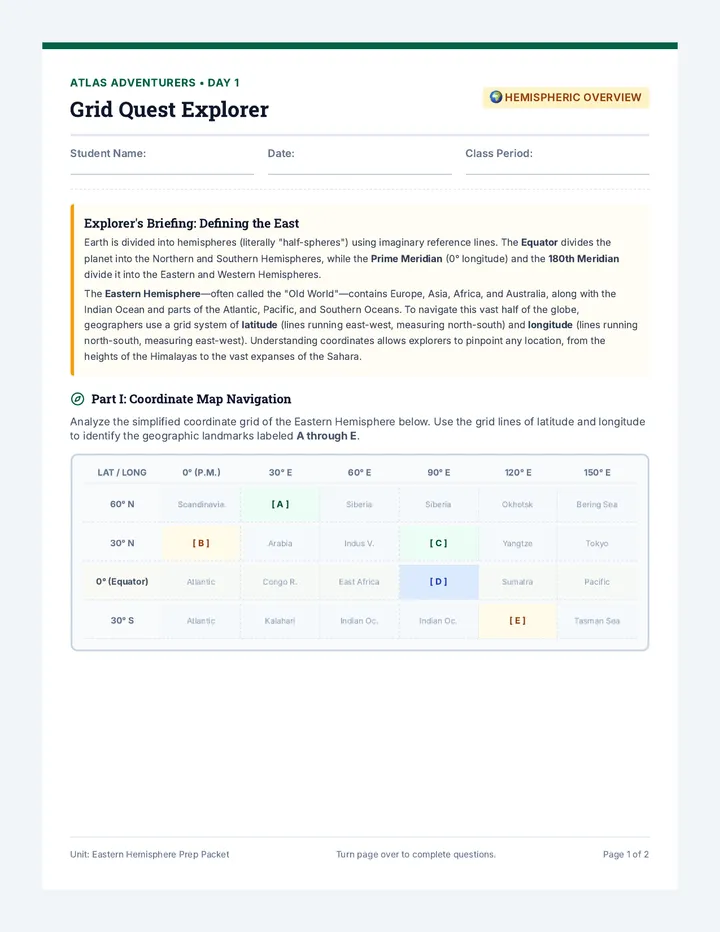 Grid Quest Worksheet