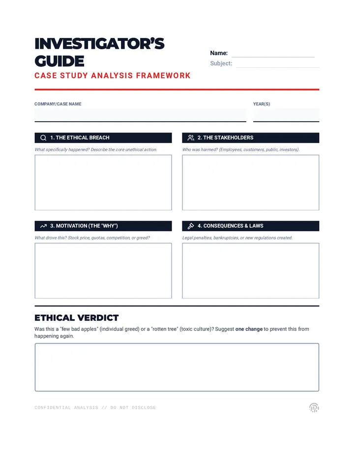 Ethics Investigator Guide Worksheet