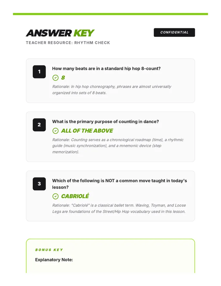 Rhythm Quiz Answer Key