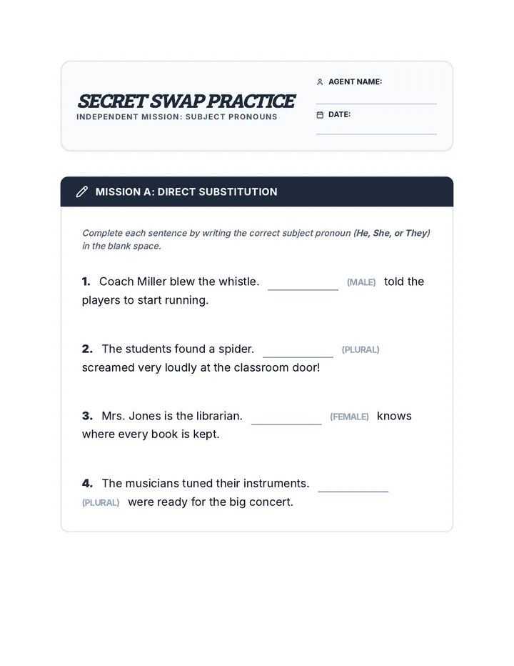 Secret Swap Worksheet