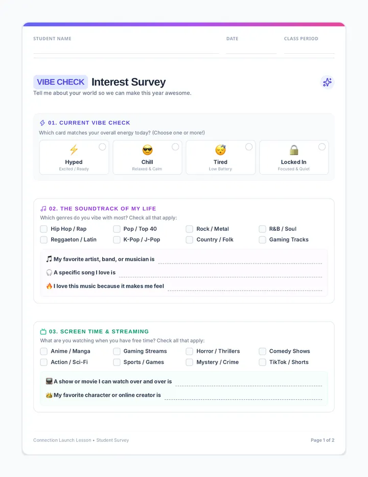 Vibe Check Worksheet