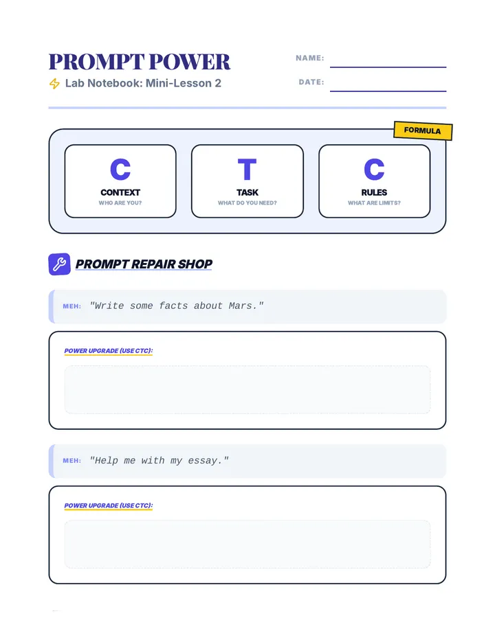 Prompt Power Worksheet page 1