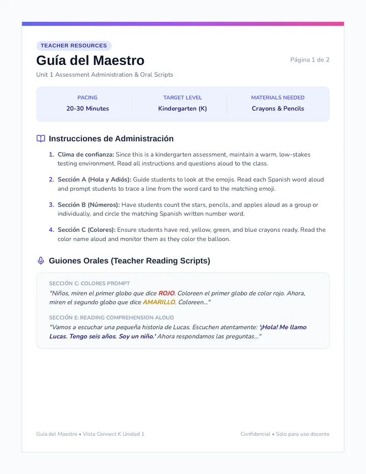 Bienvenidos Teacher Assessment Guide